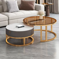 Dalle de roche moderne et table basse en verre avec cadre en métal Design de luxe léger de petite taille pour le salon