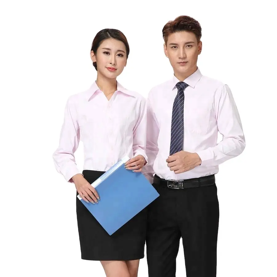 High quality of office lady and man working formal long sleeve pure cotton shirt