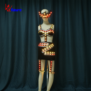 Traje negro de DJ para mujer, sujetador LED luminoso, Bar DS, traje de cantante para fiesta del Día de San Valentín, vestido de baile con cuello Gogo, club nocturno Sexy - Product Image 4