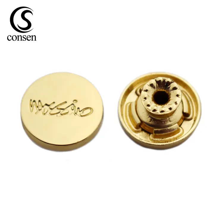 Shishi botão de denim para calça, logotipo personalizado de marca de ouro com carimbo de metal