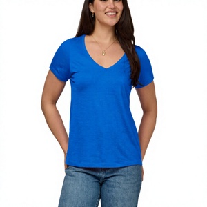Camiseta de Verano 2027 para Mujer, Informal, Holgada, Cuello en V, Tejida, Transpirable, Ecológica, Elegante, de Manga Corta - Product Image 3