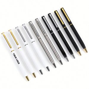 Nouvelle promotion : Stylos à bille métalliques fins et abordables, personnalisables avec logo, stylo à bille métallique fin à mécanisme rotatif avec clip doré ou argenté - Product Image 1