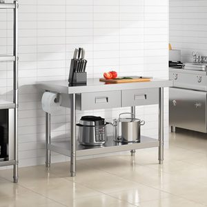 Table de travail rectangulaire en acier inoxydable de style industriel avec tiroirs et étagère pour cuisine, cantine, <span class=keywords><strong>chef</strong></span>, production, examen - Product Image 5
