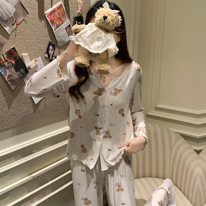 Conjuntos de Pijamas Modales para Mujeres Jóvenes, Pantalones de Manga Larga, Cárdigan, Conjunto Dulce para Primavera y Otoño - Product Image 3