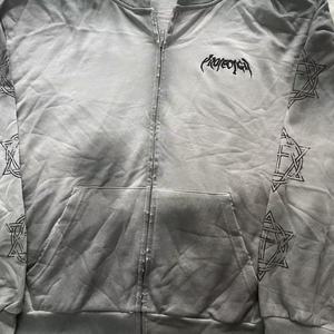 Unisex Oversized Zip-Up Hoodie Vintage Washed Gray Gothic Logo Six-Pointed <strong>Star</strong> Cross Graphics Edgy <strong>Dark</strong> Style Casual - Product Image 4