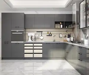 Gri parlak hazır modern özel modüler mutfak dolabı tasarımı