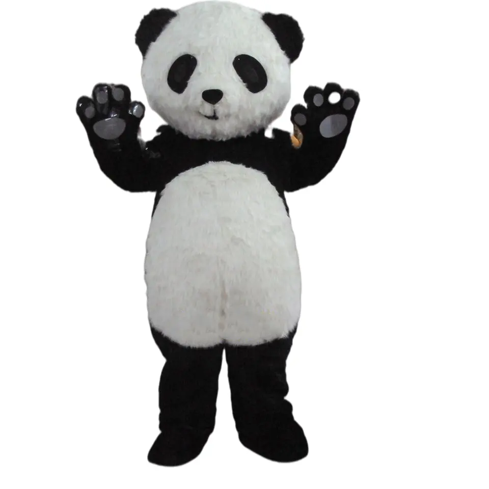 Nuova versione lungo peluche Panda mascotte Costume adulto per la vita a grandezza naturale completo Panda personaggio abiti per il compleanno del bambino Halloween