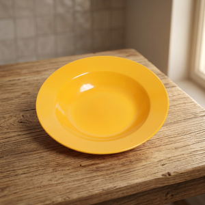 Assiette à dîner ronde en céramique jaune, design minimaliste, durable, compatible lave-vaisselle, usage quotidien - Product Image 1