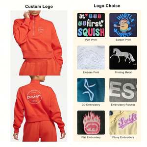 Oversize Custom Logo Wholesale Sweatshirt Orange Drop Shoulder Plain Pullover Plus Size <b>Fleece</b> Cropped <b>Half</b> <b>Zip</b> Hoodie for <b>Women</b> - Product Image 3