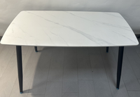 Usine En Gros Moderne 130cm Personnalisé Taille Blanc Mat Marbre Look Coins Arrondis Haut En Céramique Table À Manger pour La Maison À Manger