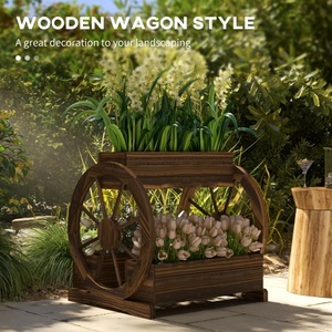 Wooden Wheel Flower Planter Outdoor Garden Raised Bed Rustic Style Plant Container Drainage Hole 3-Tier for Flowers Green Plants - Product Image 4
