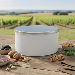 Boîte en fer blanc ovale 2 lt Noix et saveurs régionales Boîte en métal 147x106mm x H131 mm 2 lt Slip Lid - Product Image 3