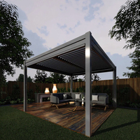 Pergola bioclimatique motorisée de luxe avec toit à lames en aluminium et éclairage LED, imperméable à toutes les intempéries