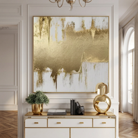 Poster Dekorasi Art Deco Modern Lukisan Minyak Buatan Tangan dengan Foil Emas Murni di Kanvas Panel Still Life Ulang Tahun