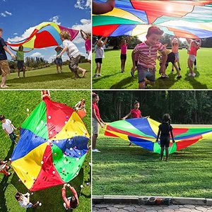 <span class=keywords><strong>Parachute</strong></span> de 8 pieds pour enfants avec 9 poignées, <span class=keywords><strong>parachute</strong></span> de <span class=keywords><strong>jeu</strong></span> pour enfants, tente, jeux coopératifs, cadeau d'anniversaire - Product Image 4