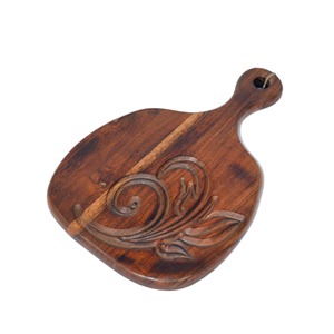 Planche à découper ronde en bois d'acacia créatif avec motif gravé Nouvel article de cuisine avec poignée pour servir et hacher la pizza - Product Image 3