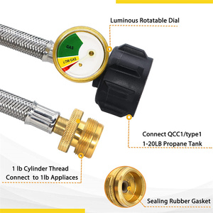 Manguera de Gas Propano Yuanming YM020001 Qcc1/Type1 de 1-20 Lb, Manguera de PVC Trenzada de Acero Inoxidable, Superficie Lisa, Medidor de Presión, Portátil - Product Image 4