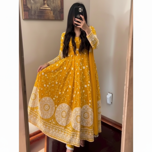 Georgette-vestido de imitación de diseñador indio para niñas, traje de trabajo con secuencia bordada pesada completa, satinado - Product Image 1