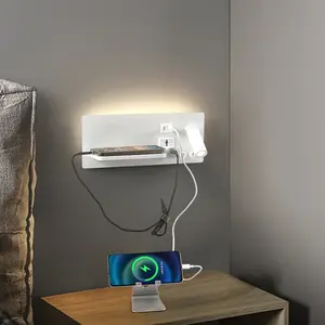 Winlams โคมไฟผนังตกแต่งห้องนอนโรงแรมตัวโลหะอินเตอร์เฟซ USB และปลั๊กไฟเชิงเทียน LED โคมไฟอ่านหนังสือข้างเตียงพร้อมสวิตช์