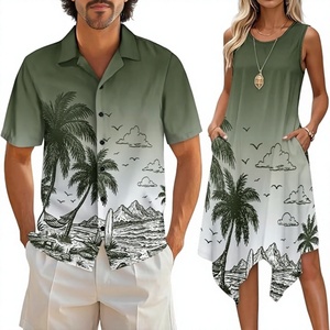 Ensemble de vêtements d'été pour homme et femme WARPRO INDUSTRY, style hawaïen en polyester, confortable, motif tropical, chemise et robe pour couple - Product Image 1