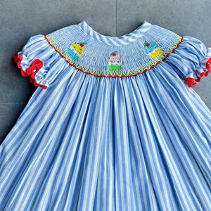 Abito estivo personalizzato in <span class=keywords><strong>cotone</strong></span> per bambine comode a manica corta con motivo pasquale stile Boutique ricamato - Product Image 3