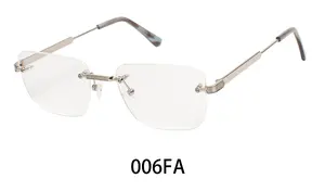 Premium Metal Rimless Eyeglasses Men Square Optical Frame Fashion Gold Reading Glasses