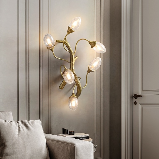Luxury All-Copper LED Wall Lamp with New Branches Design Crystal Body for Bedroom Bedside or Living Room Indoor Use