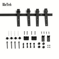 RHETECH Kit de quincaillerie moderne pour porte coulissante de grange, insonorisée, en acier, pour extérieur, chambre, cuisine, salon, rail de 6,6 pieds avec vis de suspension