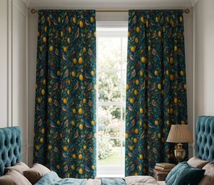 Charming Birds Lemon And Red Pattern Curtain Velvet Or Blackout Art Nouveau <b>Window</b> Each Panel Premium Printed Drapes - Product Image 2