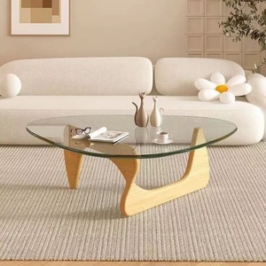 Tavolino da Caffè Moderno <span class=keywords><strong>di</strong></span> Lusso in <span class=keywords><strong>Vetro</strong></span> con Gambe in Legno Massello, Piano in <span class=keywords><strong>Vetro</strong></span> Temperato <span class=keywords><strong>Rotondo</strong></span>, <span class=keywords><strong>Tavolo</strong></span> Centrale per Soggiorno, Arredamento per la Casa - Product Image 2