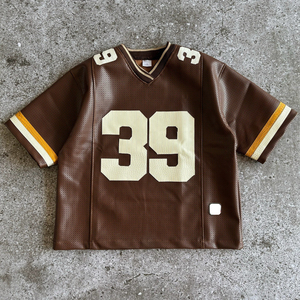Personalized Custom Logo Leather Letter Print logo School Team T-shirt <strong>Retro</strong> Oversize Hip Hop Streetwear Football <strong>Jersey</strong> Men - Product Image 1