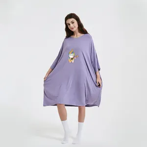 Women Soft Bamboo Pajamas Night T Shirt Plus Size Women's Clothing Model Sleepwear