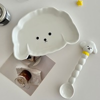 Ensemble de cuillères à salade en forme de chien mignon coréen bol à soupe de nouilles dortoir avec poignée plat en céramique Kawaii