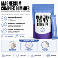 Gummies Complexe de Magnésium Potassium pour la Récupération Musculaire des Jambes Glycinate Citrate Malate D3 Végétalien Sans Gluten Non-OGM Marque Privée