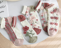 Belles chaussettes en soie de verre respirantes chaussettes d'été à motifs de fleurs minces femmes chaussettes de cheville tricotées