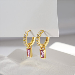 Pendentif carré en zircon rose en argent sterling S925 original, version cuivre personnalisable, boucles d'oreilles en argent plaqué or 14 carats pour femmes - Product Image 6