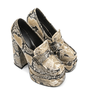 Large Size 45 Women Snake Print Wide Fit <b>Shoes</b> High Chunky Heels on Chain Decor Sandals Double Platform Square Toe Pumps - Product Image 6