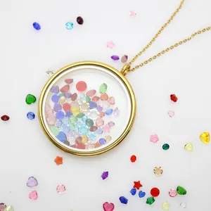 45mm Golden Floating Glass Living Memory Locket Charm Pendant Twist Top Stainless Steel Glass Medallion Diy Jewelry Women Gift