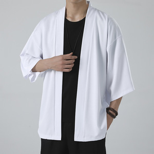 Chemise cardigan <span class=keywords><strong>kimono</strong></span> japonaise pour <span class=keywords><strong>homme</strong></span>, <span class=keywords><strong>streetwear</strong></span> d'été, respirante, couleur unie, vintage, simple, décontractée, vêtements pour <span class=keywords><strong>homme</strong></span> - Product Image 5