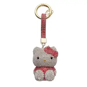 Fabrik Hot Sales Bling voller Strass Hallo Kitty Schlüssel bund Frauen Tasche Auto Mode Anhänger niedlichen Tier Katze Schlüssel anhänger für Geschenk