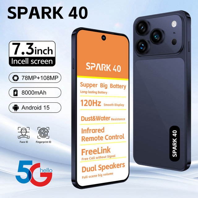 SPARK 40 5G Smartphone 120Hz Smooth Display 16GB+1TB 8000mAh 78+108MP Unlocked Global Version