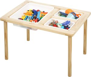 Table sensorielle en bois 202407 avec 3 <span class=keywords><strong>bacs</strong></span> pour <span class=keywords><strong>les</strong></span> tout-petits avec bac <span class=keywords><strong>à</strong></span> <span class=keywords><strong>sable</strong></span> de rangement - Product Image 3