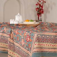 Nappe rectangulaire décorative en pur coton imprimé motif floral bleu pour salle à manger