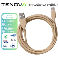 Kabel Tenova Factory OEM 66W USB a ke Type C Silikon Cair 6A Pengisian Cepat untuk Smartphone Tablet