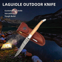 Couteau à steak pliant multifonction personnalisé OEM Laguiole français en acier Damas inoxydable avec manche en bois d'olivier pour le camping en plein air