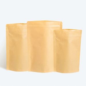 Sacs d'emballage alimentaire en papier kraft avec fenêtre et fermeture éclair, en stock, vente en gros, pour aliments pour animaux, café, thé, noix - Product Image 1