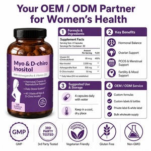 Myo-D-chiro Inositol 40:1แคปซูล <span class=keywords><strong>Ashwagandha</strong></span> วิตามิน D3สมดุลฮอร์โมนของผู้หญิง PCOS ความอุดมสมบูรณ์ของประจำเดือน120แคปซูลจำนวนมาก - Product Image 6