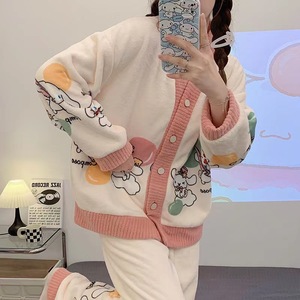 Set <span class=keywords><strong>Pigiama</strong></span> Invernale da <span class=keywords><strong>Donna</strong></span> in Flanella Calda e Spessa, 2 Pezzi, con Cardigan a Maniche Lunghe e Simpatici Cartoni Animati - Product Image 6