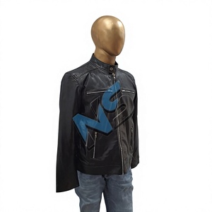 Nabtay Sports Men's Genuine Cowhide <b>Leather</b> <b>Jacket</b> Black Stand Collar Slim Fit Four-Pocket <b>Winter</b> Zipper - Product Image 2