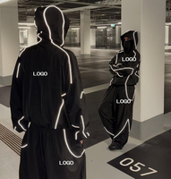 Ensemble survêtement en nylon personnalisé avec veste zippée en polyester, coupe ample, réfléchissant, imperméable et coupe-vent, et pantalon de jogging